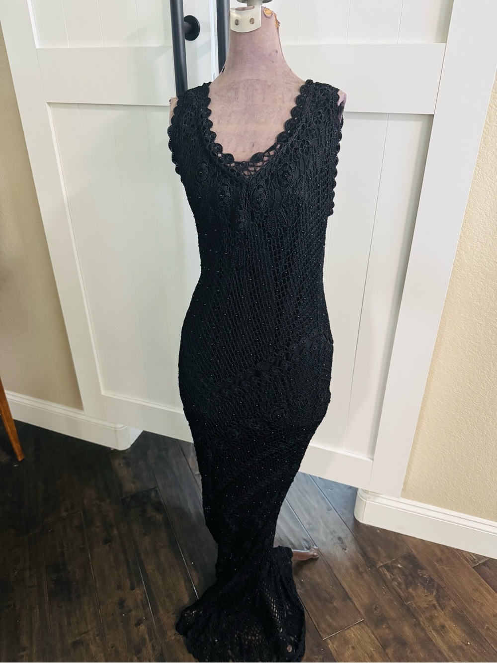 Kroshetta by Papillon Black Crochet Maxi Dress with V-Neck – PXL